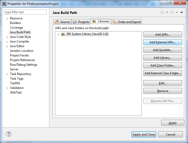 Importing Selenium Jar Files