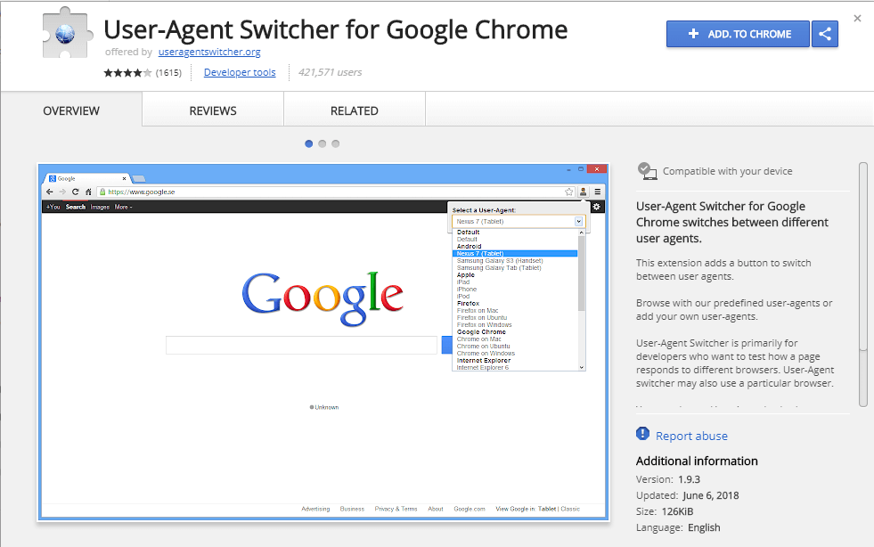 User Agent Switcher