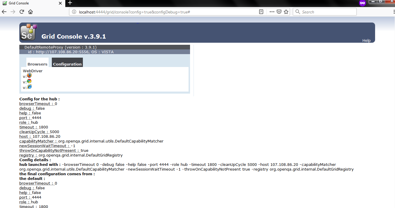 Selenium-Grid-Hub-Output-Screenshot