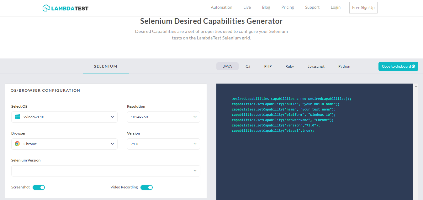 Desired Capabilities Generator