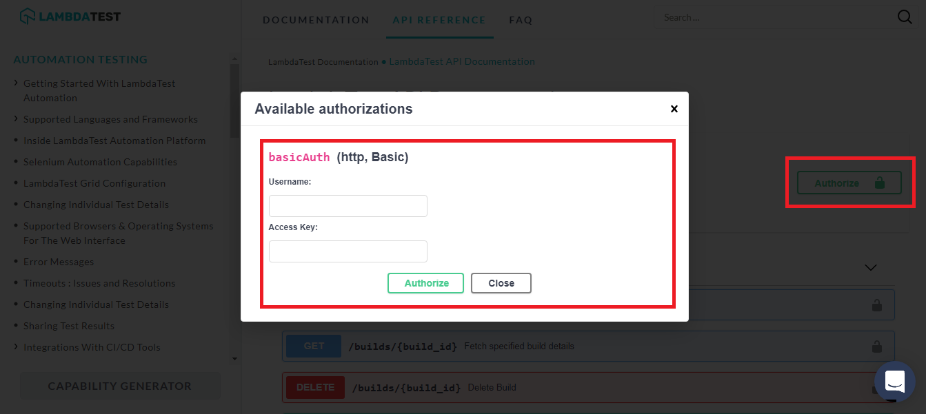 LambdaTest API reference