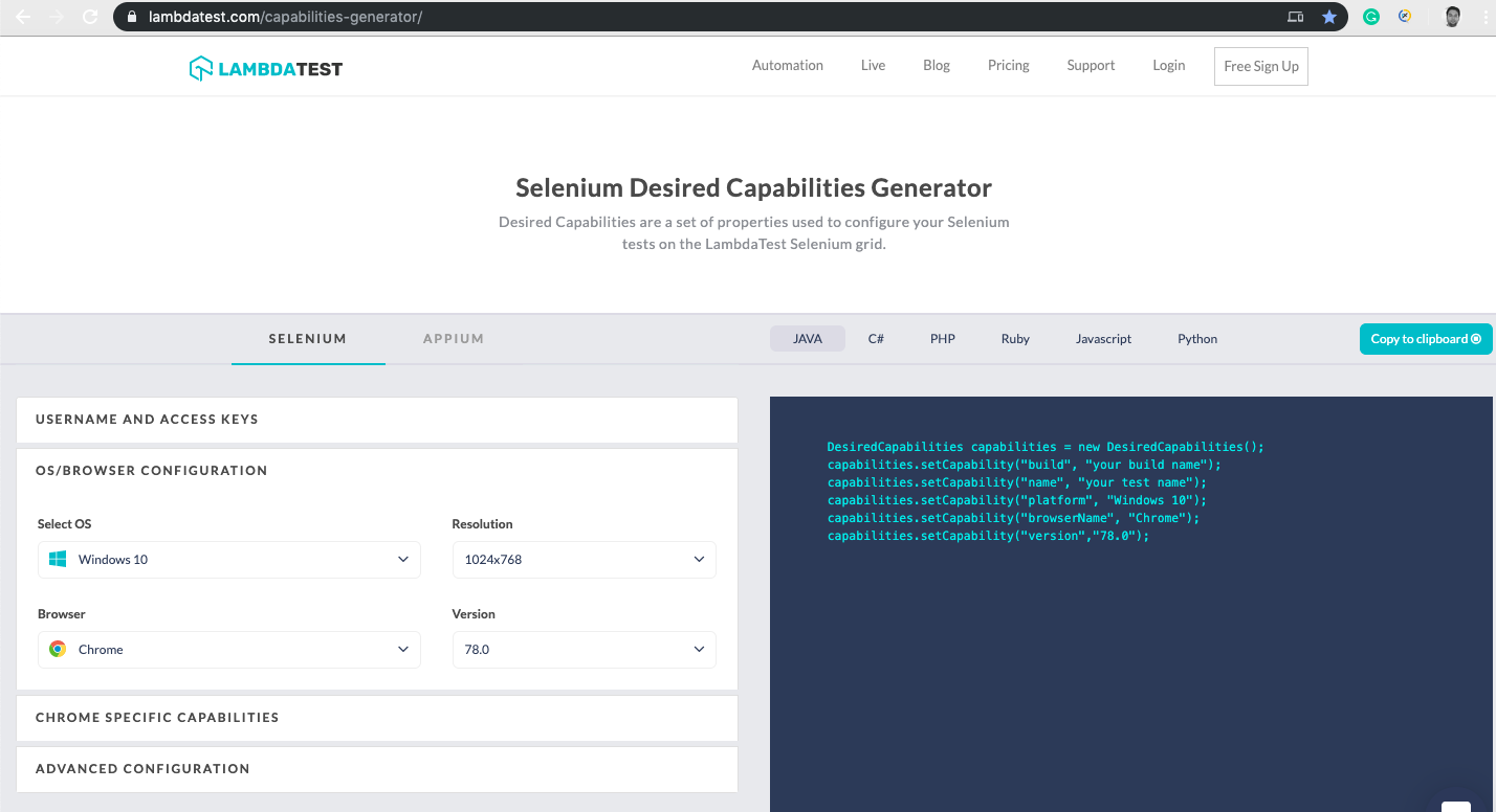 Lambdatest. Selenium Builder.