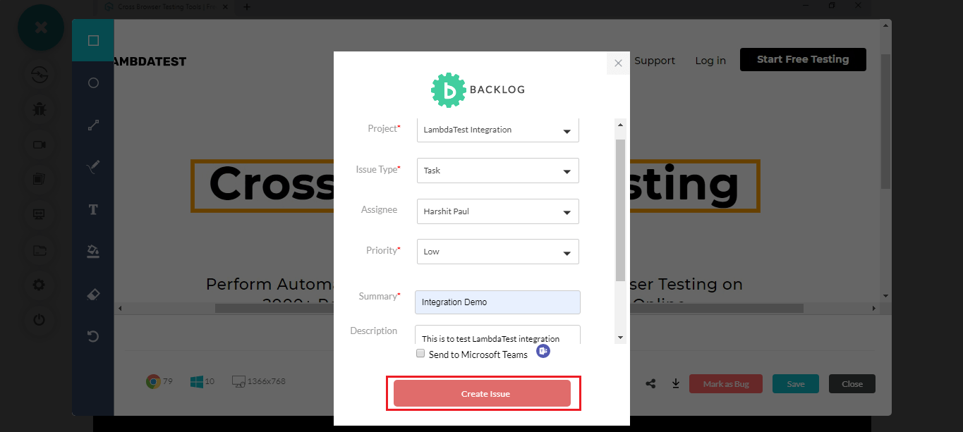 LambdaTest Backlog Integration