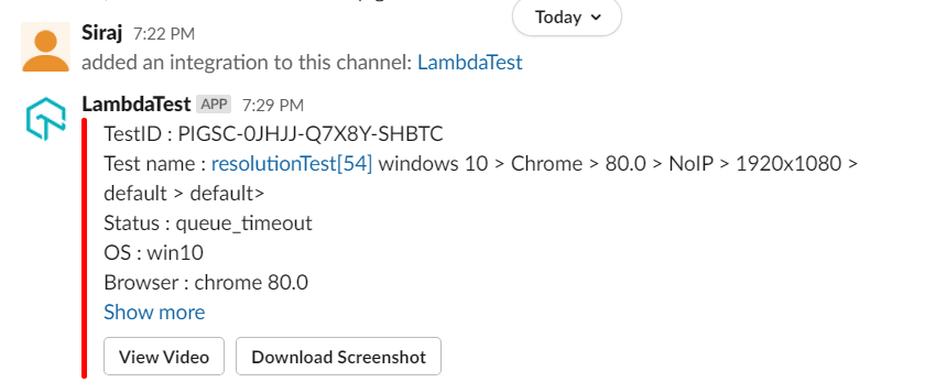 Slack LambdaTest integration