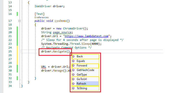 Selenium WebDriver commands