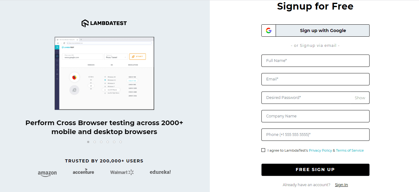 Start Cloud Based Testing 