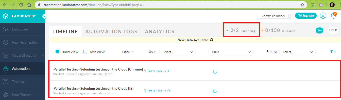 test automation dashboard