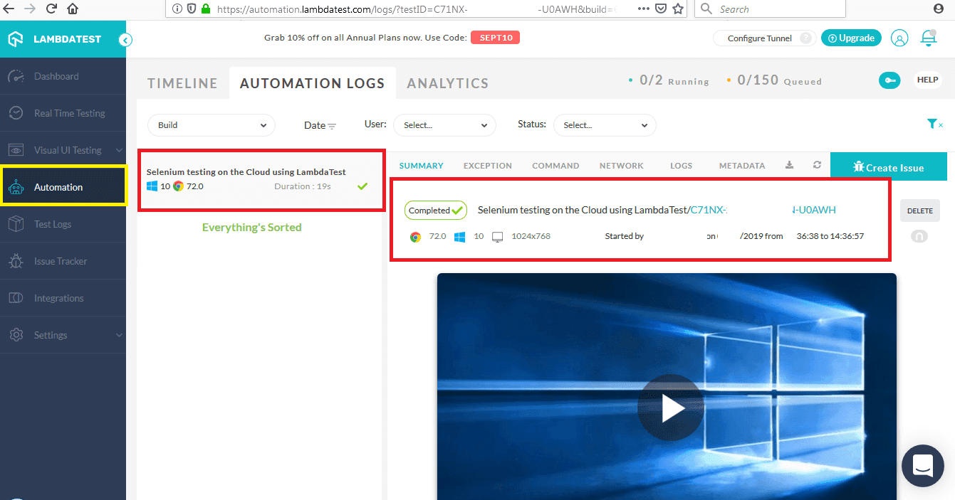 automation testing logs