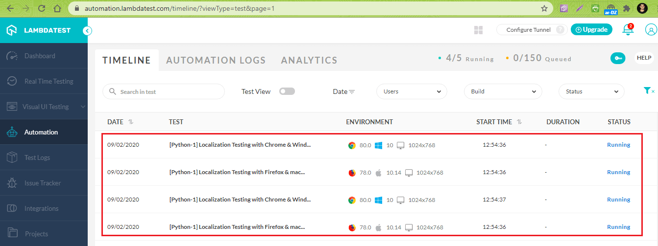 selenium test automation logs