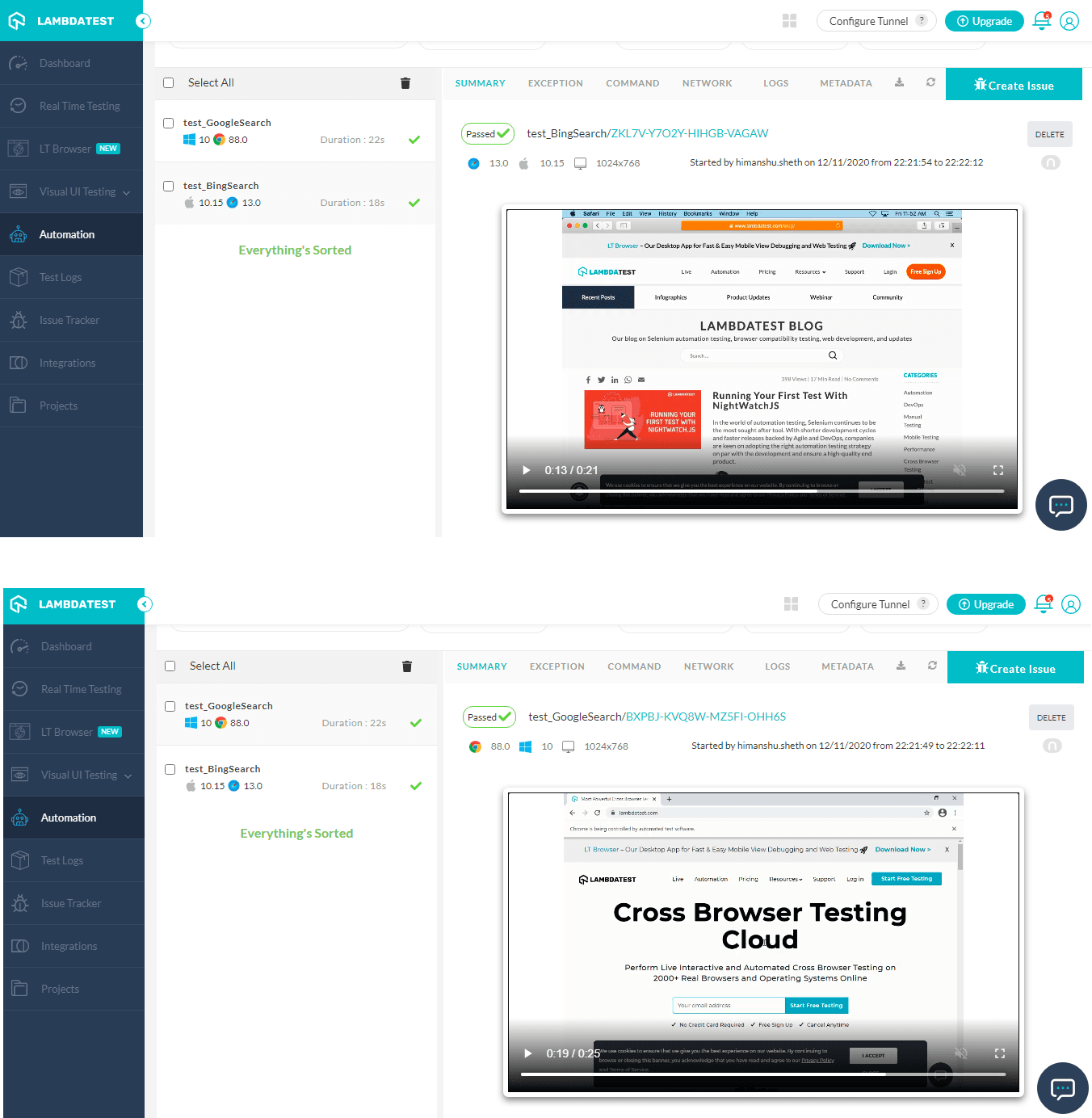 Automation Dashboard from LambdaTest