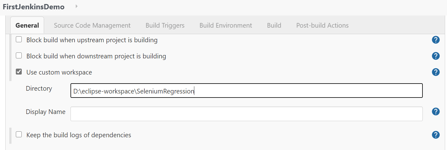 Using custom workplace for integrating Jenkins with Selenium