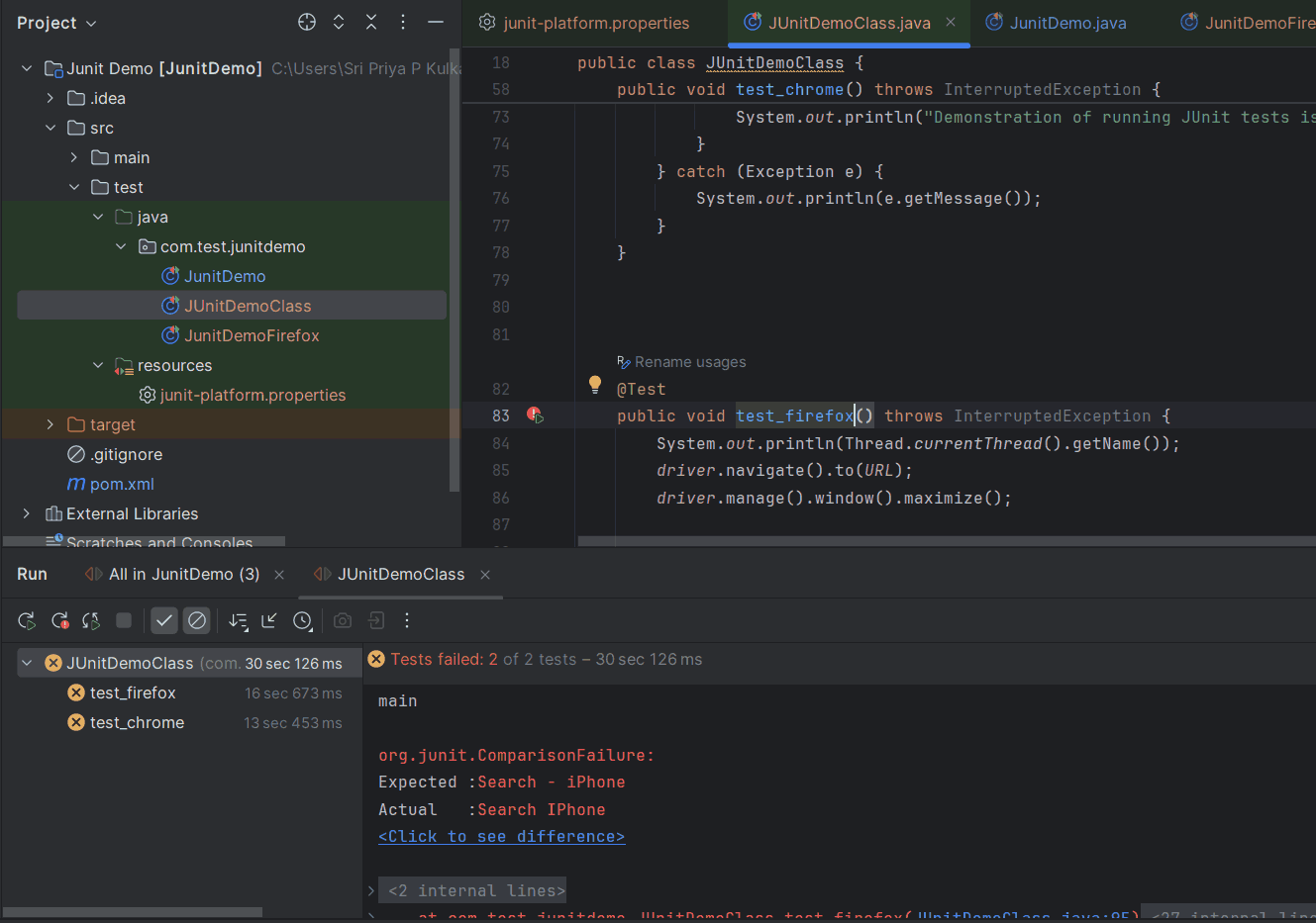 executing junit tests in intellij idea