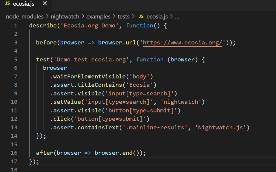 ecosiajs sample tests