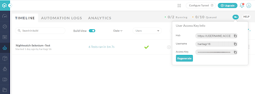 LambdaTest Automation Dashboard