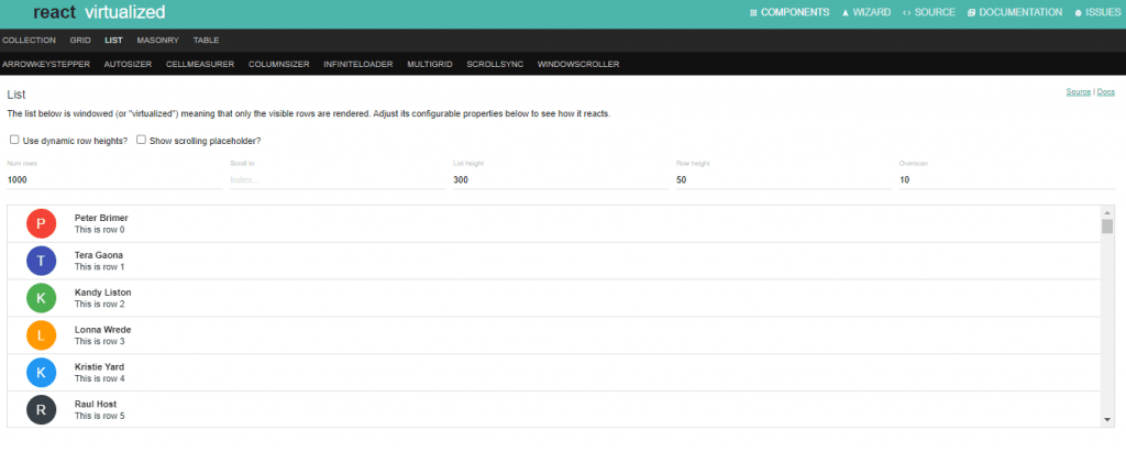 React Virtualized