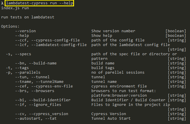 LambdaTest Cypress CLI Commands