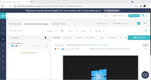 LambdaTest Automation dashboard