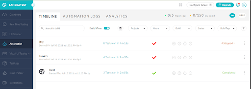 LambdaTest Automation Dashboard