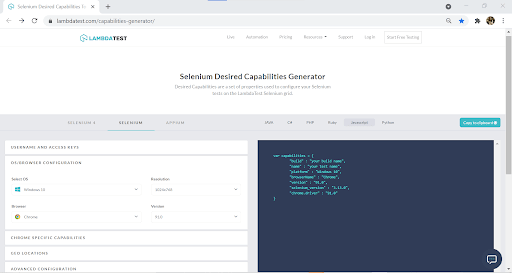 LambdaTest Capabilities Generator