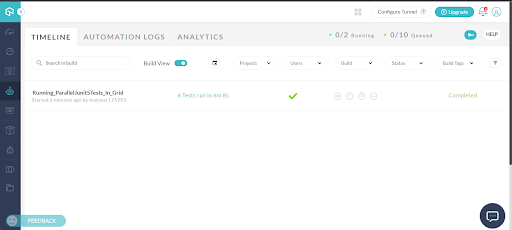 LambdaTest automation dashboard