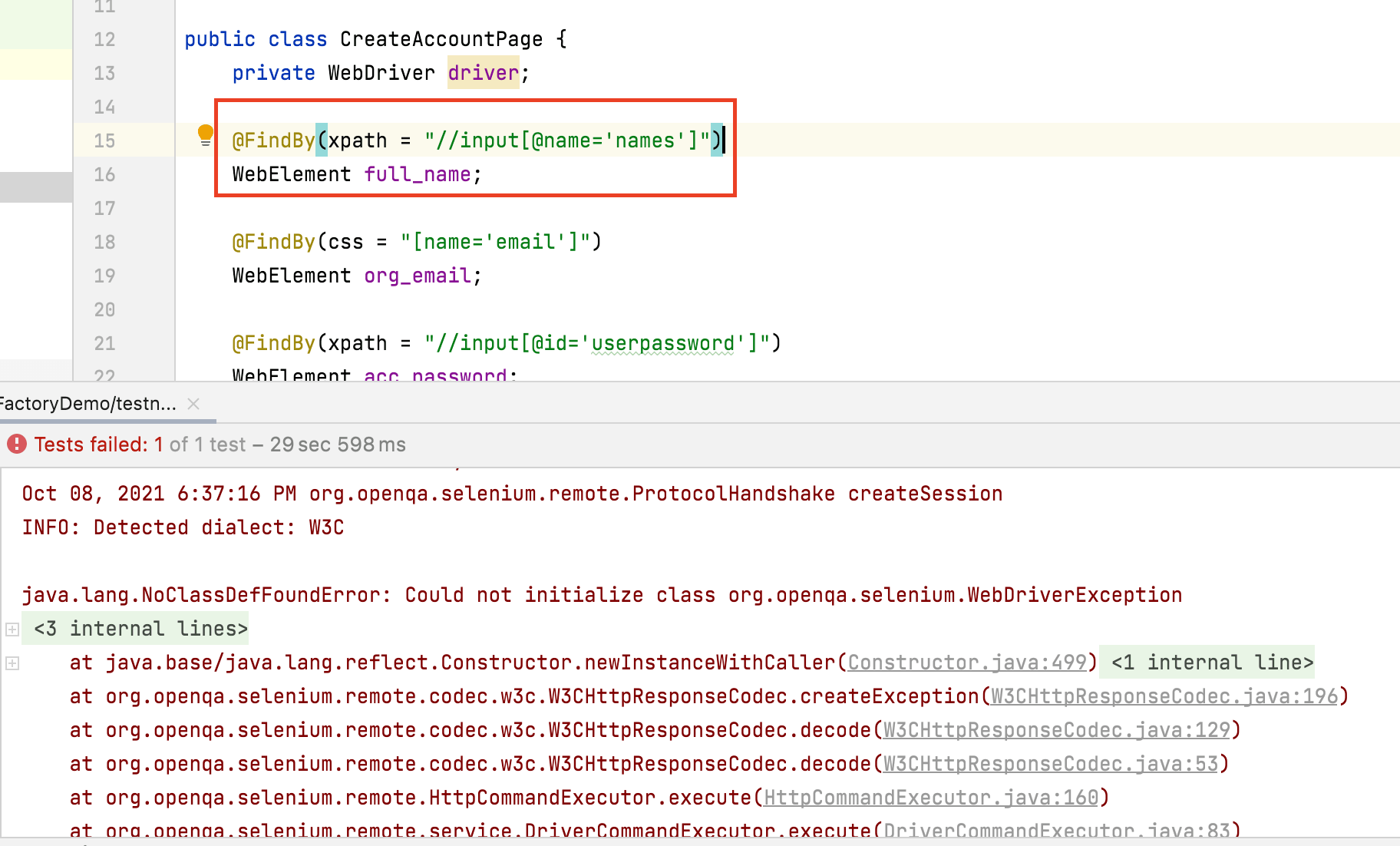 selenium webdriver - Getting null pointer exception when data read