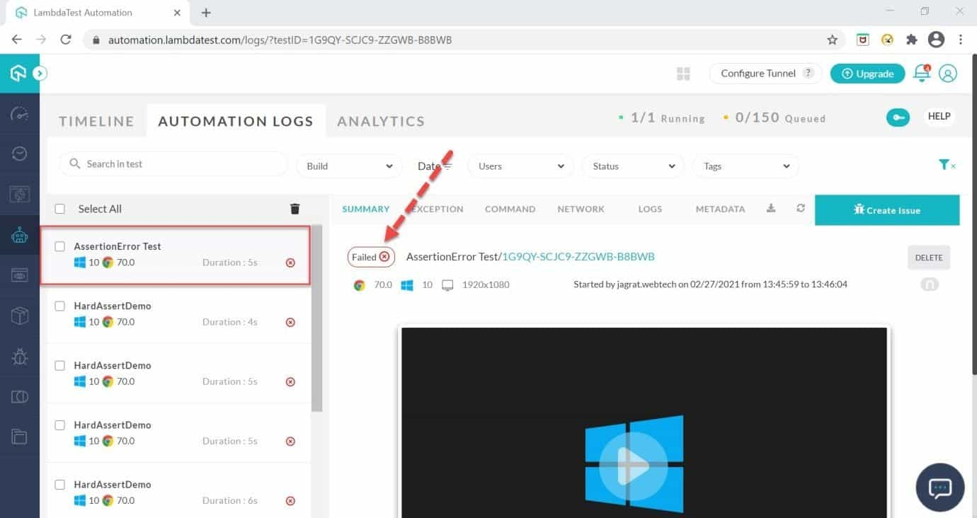 LambdaTest Automation Dashboard