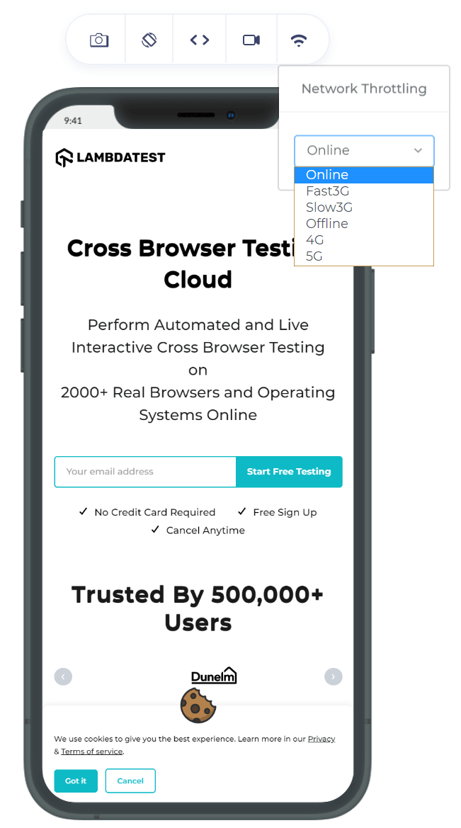 LambdaTest Emulator Network Throttling