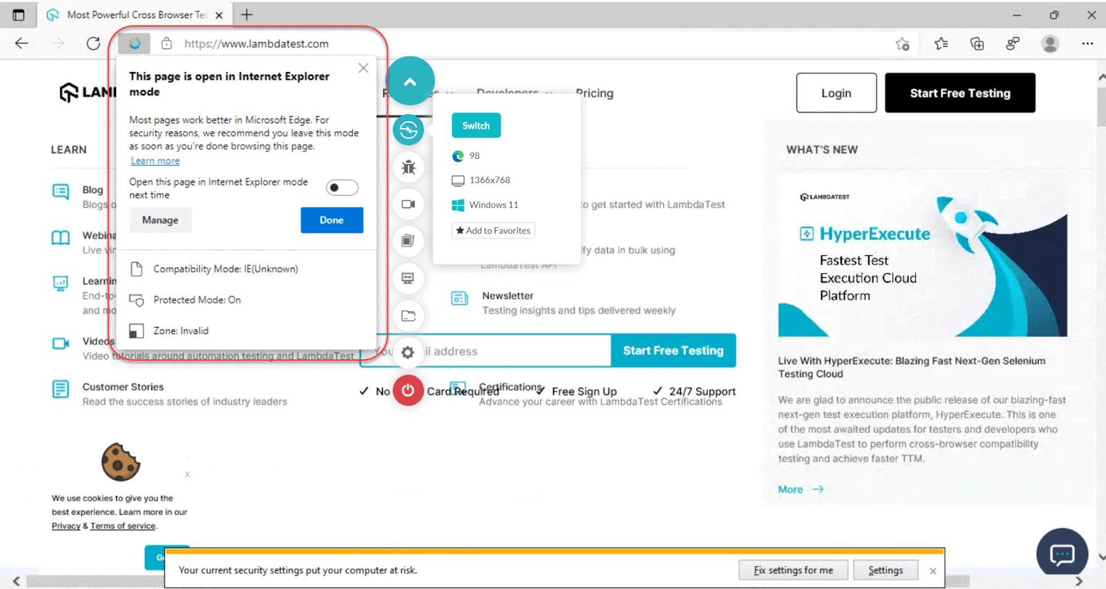 internet explorer 11 compatibility mode