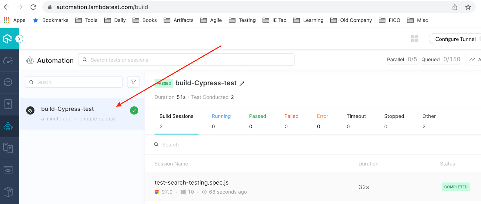 LambdaTest Automation Dashboard