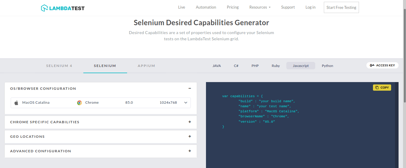 Lambdatest Capablities Generator 