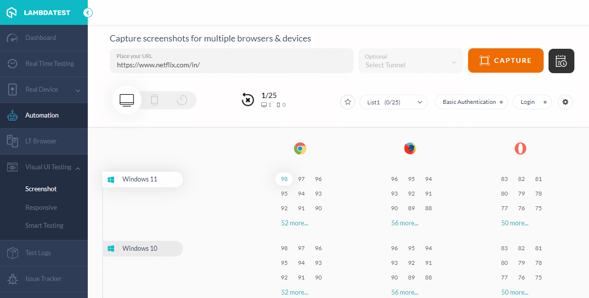 screenshot of the LambdaTest platform