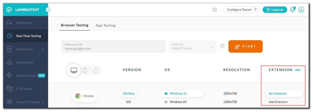 Extension inside the test session 