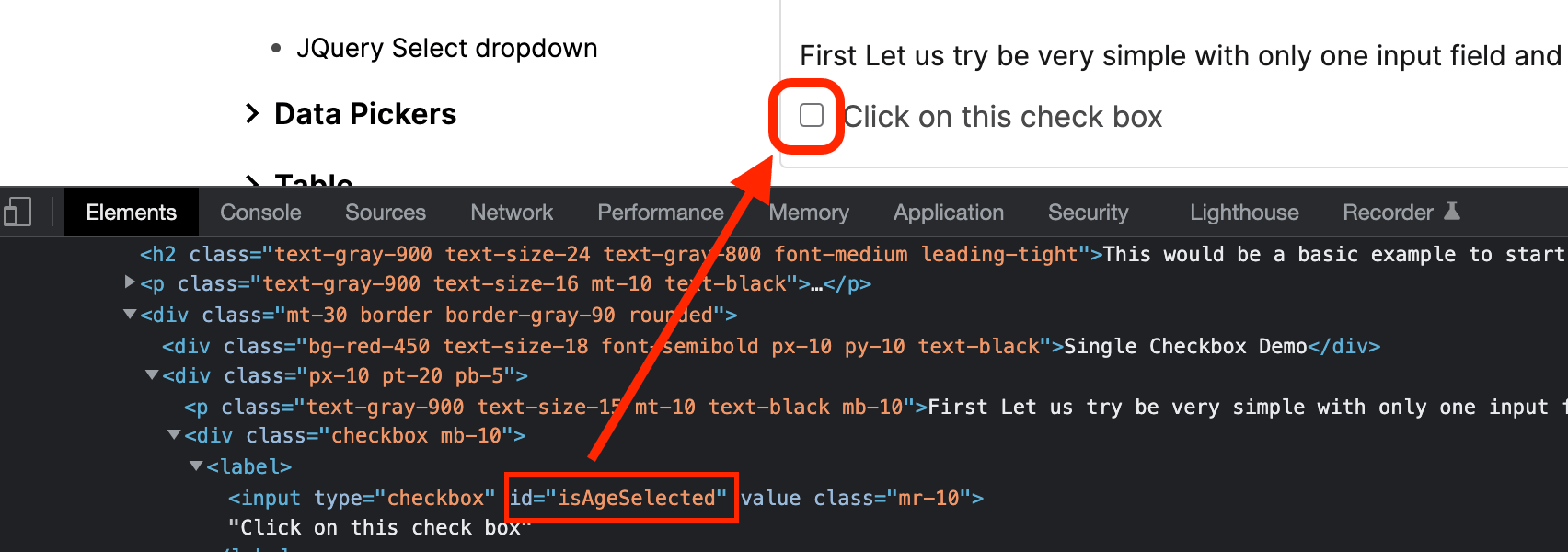 Locating Checkboxes using the ID attribute