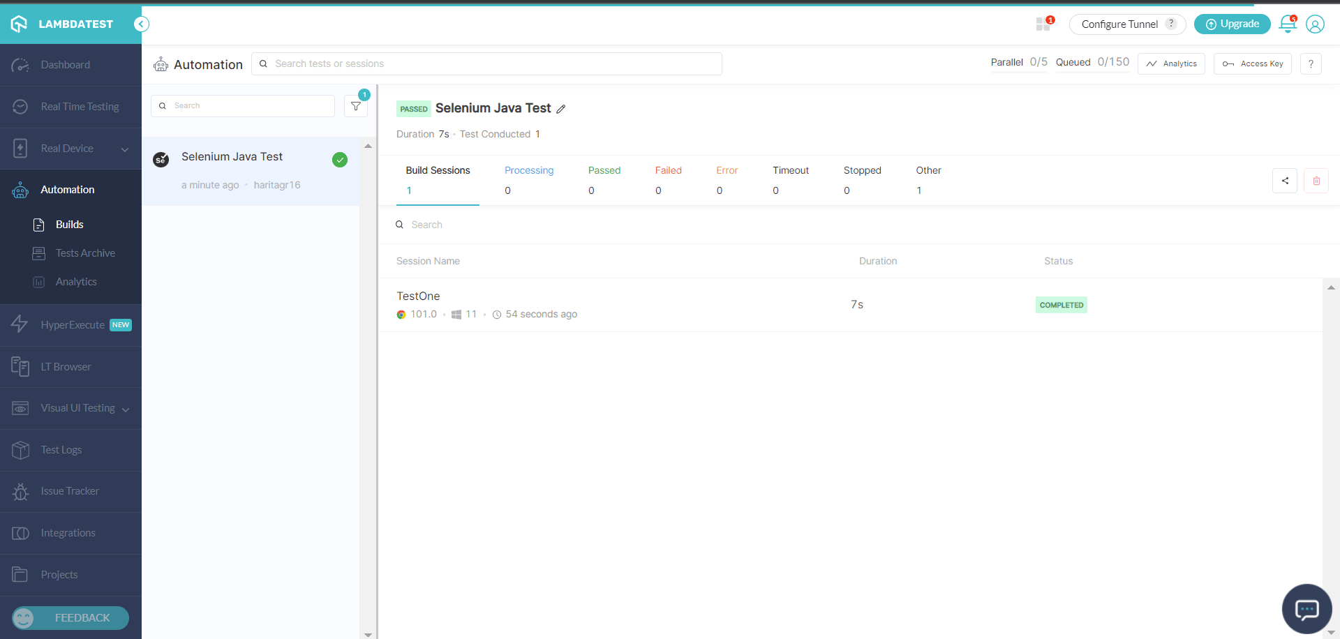 LambdaTest Dashboard