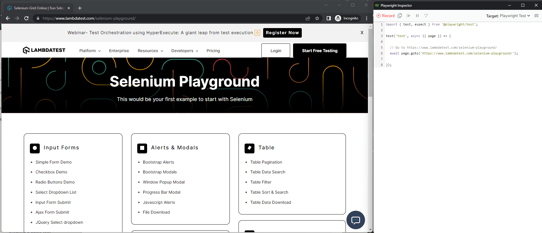 LambdaTest’s Selenium Playground