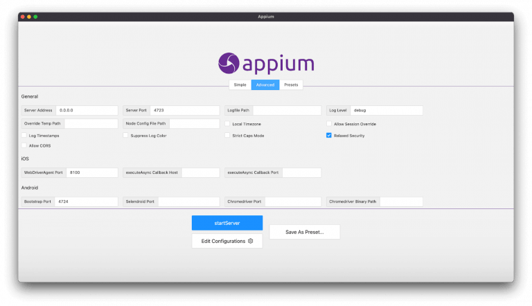 running appium server in windows machine