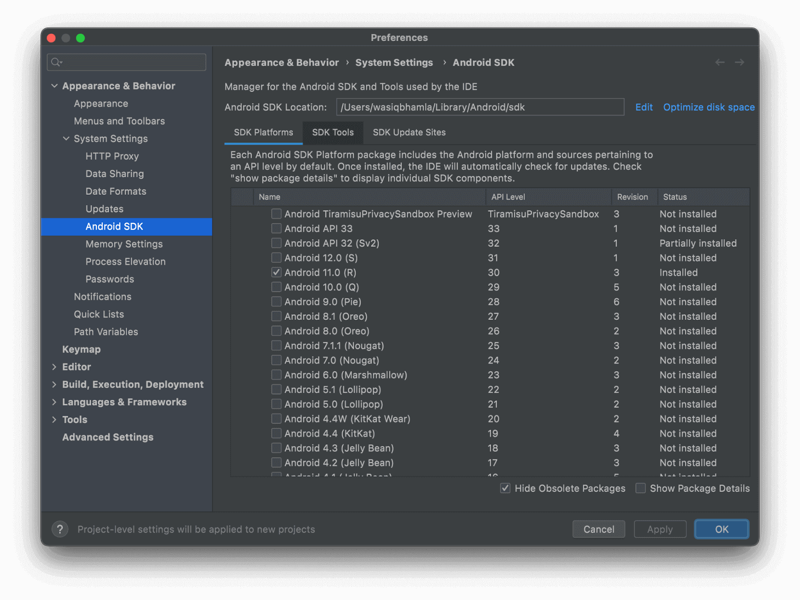 Install Android Studio SDK 