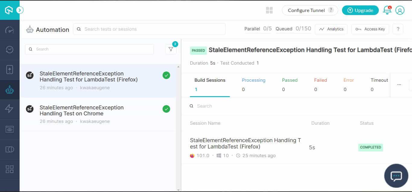 LambdaTest Build dashboard