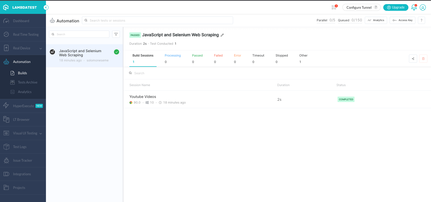 LambdaTest Dashboard