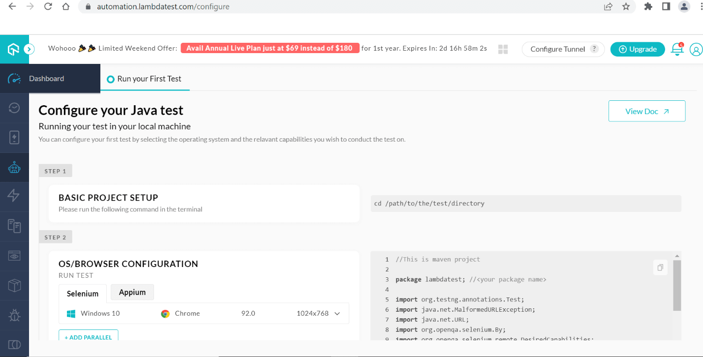 configure the project setup and OS/Browser configuration