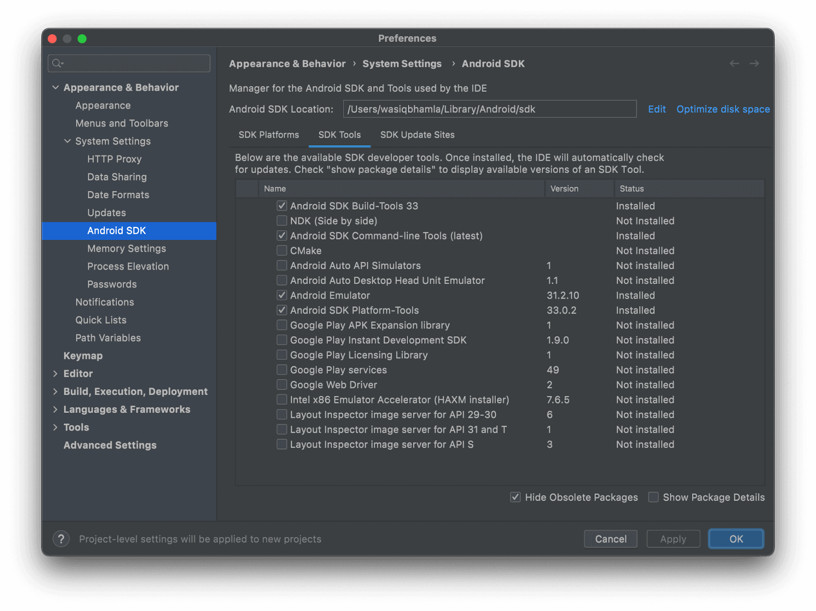 install the following SDK tools. 