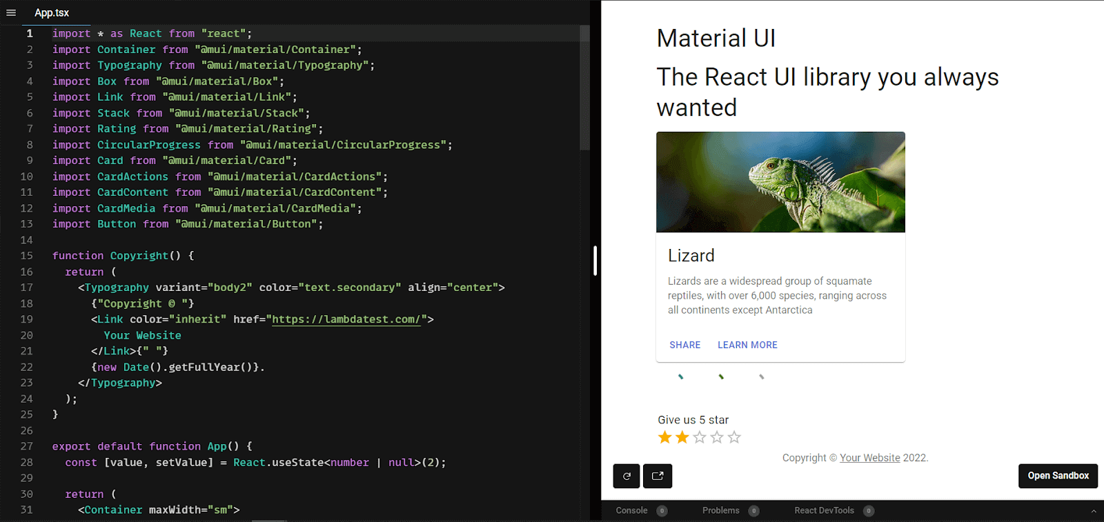 Material UI output