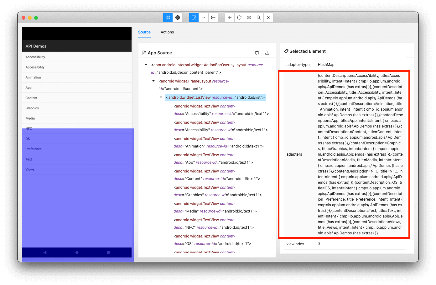 data matcher locator in Appium Inspector