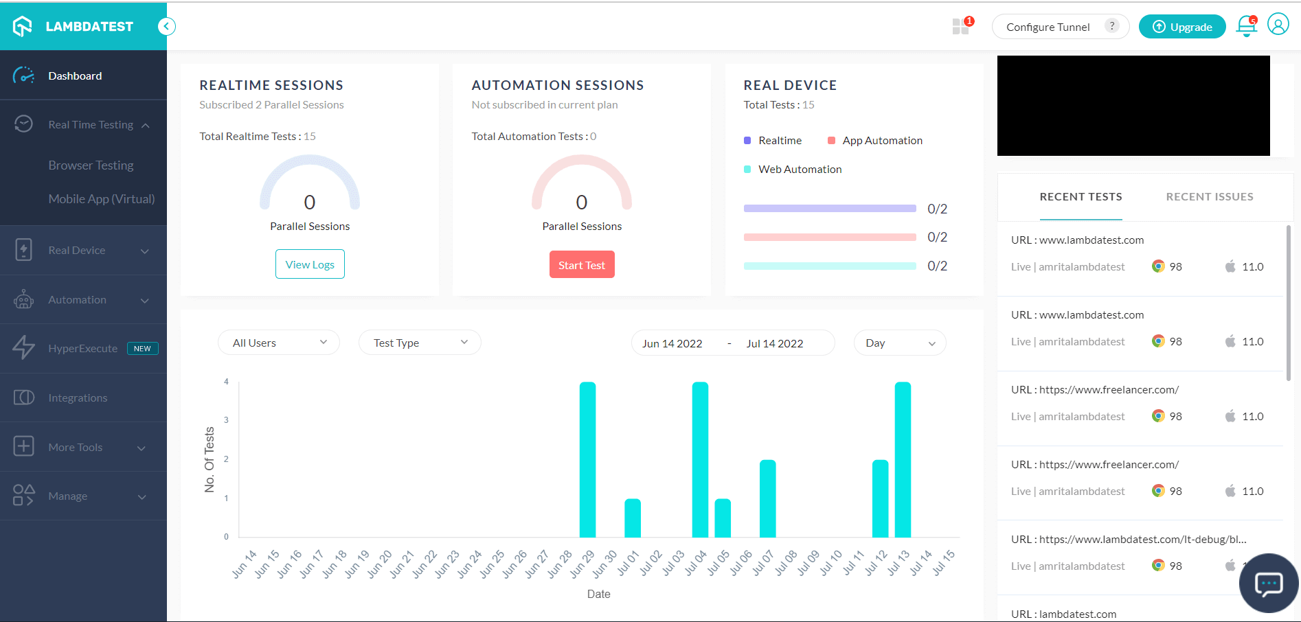 Real Time Testing → Browser Testing