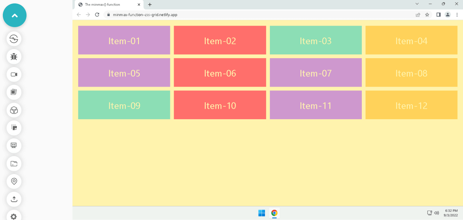 three rows, and four columns explicitly created 