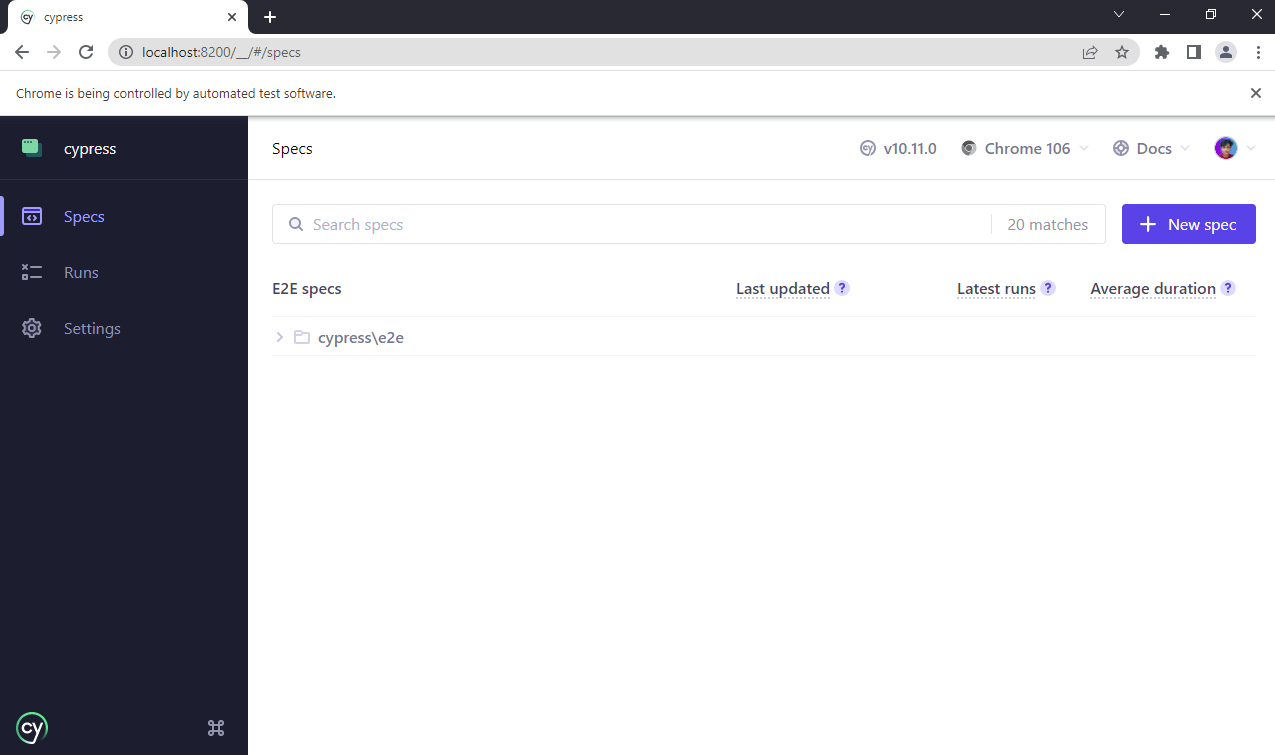 Start E2E Testing in Chrome