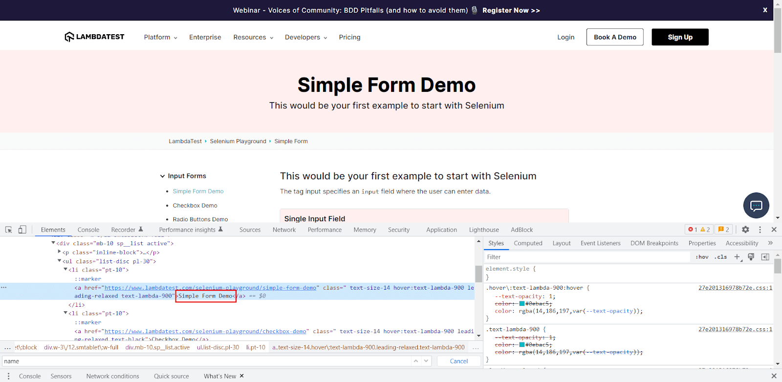 link text locator in Selenium