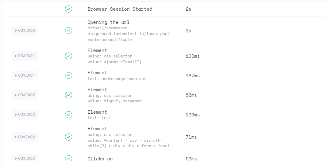 description of the Selenium commands