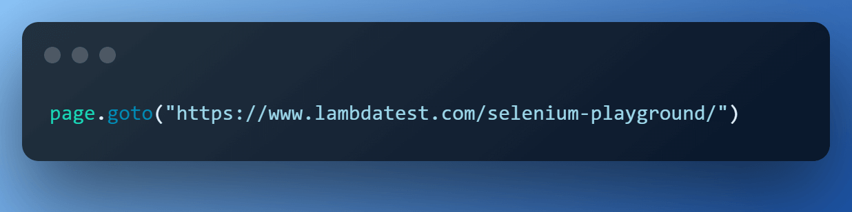 goto command for Selenium Playground URL