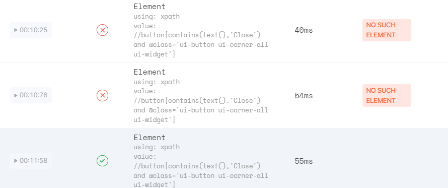 retries performed before the element